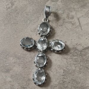 Unique Vintage Silver Crystal Cross Necklace